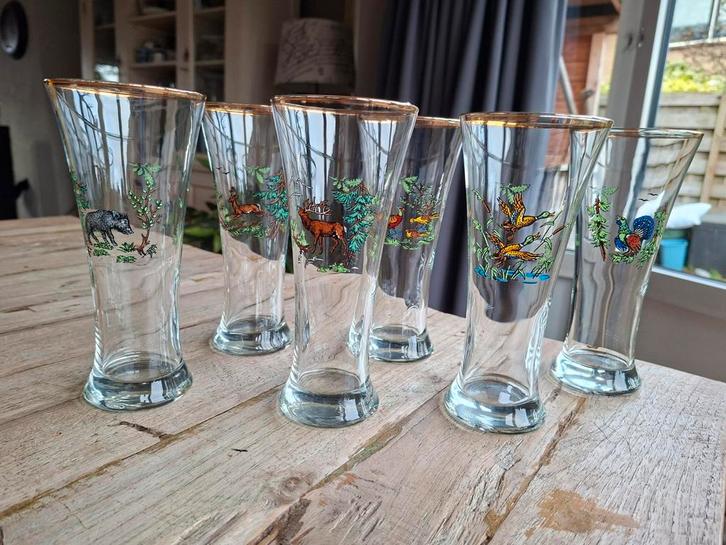 Hubertus Bierglazen Set - Kristallglaswerke Essen Jaren 70, Antiek en Kunst, Antiek | Glas en Kristal, Ophalen of Verzenden