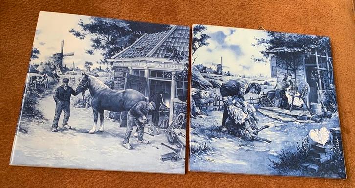 Antieke J.C. van Hunnik Mosa Tegels - Boerderij, Antiek en Kunst, Antiek | Wandborden en Tegels, Ophalen of Verzenden