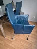 6 Montis design eetkamerstoelen CHAPLIN blauw leer, Ophalen, Gebruikt, Blauw, Design gerard vd berg charly stijl