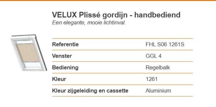 Plissé velux GGL S06 beige, Huis en Inrichting, Stoffering | Gordijnen en Lamellen, Zo goed als nieuw, 100 tot 150 cm, 50 tot 100 cm