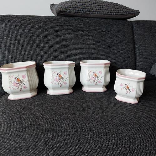 Set van 4 Bloempotten met Putter/Distelvink, Tuin en Terras, Bloempotten, Zo goed als nieuw, Aardewerk, Overige vormen, Ophalen of Verzenden
