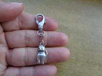 zilveren tas of sleutelhanger met kat hanger [090]  