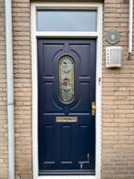 Haardhout Voordeur met Dubbel Glas-in-lood, Doe-het-zelf en Verbouw, Gebruikt, 80 tot 100 cm, Ophalen of Verzenden, Buitendeur