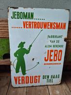 Emaille reclamebord Jebo bestrijdingsmidellen man verdugt, Ophalen of Verzenden, Gebruikt, Reclamebord
