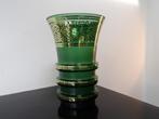 Art Deco Vaas Boheems, smaragd groen/goud, Ophalen of Verzenden