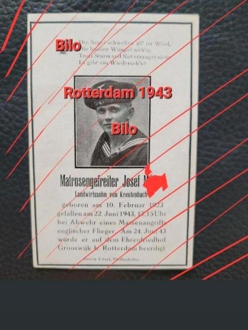 Sterbebild Duits Kriegsmarine Rotterdam 1943 Engelse aanval, Verzamelen, Bidprentjes en Rouwkaarten, Bidprentje, Ophalen of Verzenden