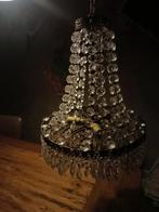 Vintage Kristallen Kroonluchter geel koper met losse kristal, Ophalen of Verzenden, Gebruikt, Glas, Vintage