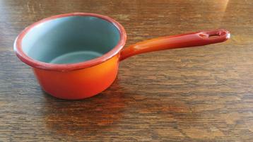 steelpan email /emaille / geëmailleerd oranje rood vintage beschikbaar voor biedingen