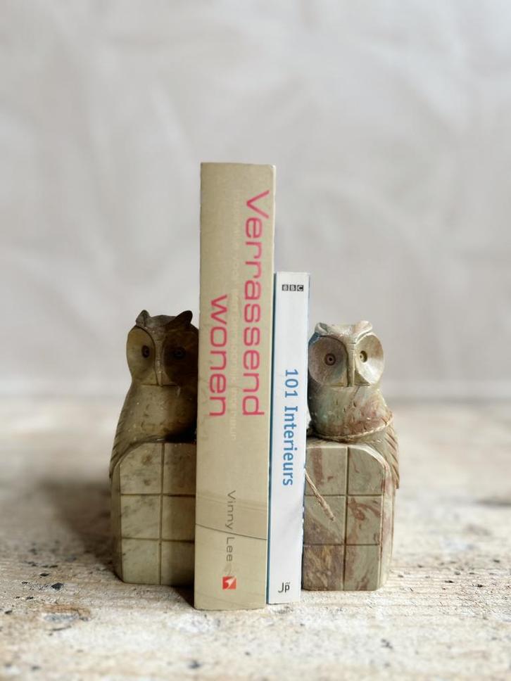 Vintage natuurstenen boekensteunen uilen, Huis en Inrichting, Woonaccessoires | Wanddecoraties, Zo goed als nieuw, Ophalen of Verzenden