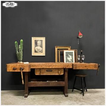 Oude eikenhouten werkbank - keukeneiland - sidetable -schoon beschikbaar voor biedingen