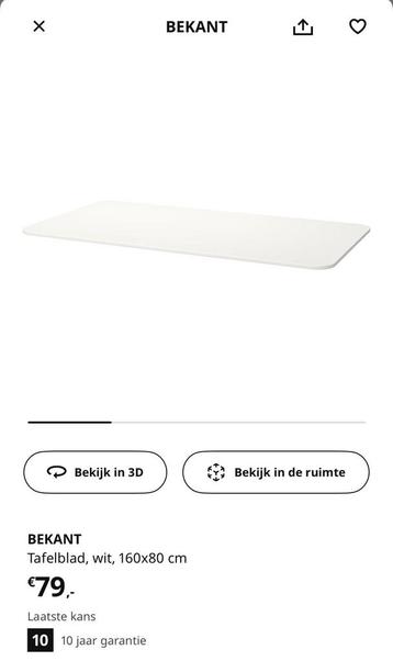 Ikea bureau Bekant wit 160x80 - afbeelding 5