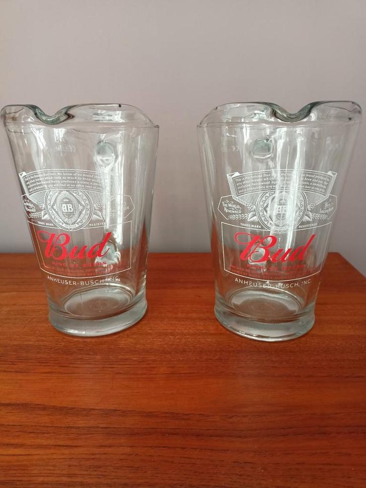 Twee Budweiser Bier Pitchers, Verzamelen, Glas en Borrelglaasjes, Gebruikt, Bierglas, Ophalen of Verzenden