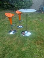 Vintage barkrukken set met statafel oranje chroom, Ophalen, Zo goed als nieuw