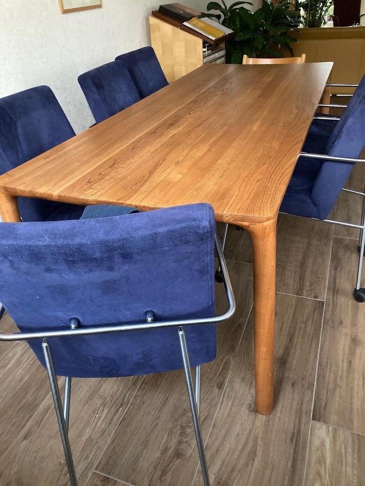 6 Harvink eetkamerstoelen blauw, Huis en Inrichting, Stoelen, Gebruikt, Vijf, Zes of meer stoelen, Metaal, Stof, Blauw, Ophalen