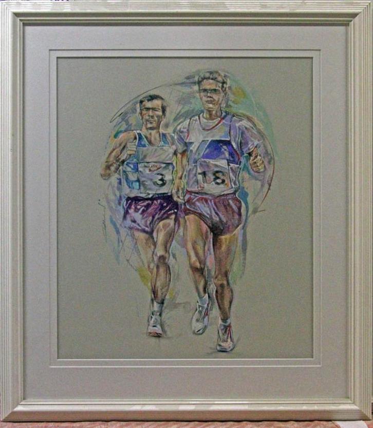 Hardlopers, ingelijst 118 x 101cm / Twan van de Vorstenbosch, Antiek en Kunst, Kunst | Schilderijen | Modern, Ophalen