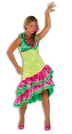 Leuke geel/roze/groene spaanse/flamenco jurk, Kleding | Dames, Carnavalskleding en Feestkleding, Nieuw, Carnaval, Maat 42/44 (L)