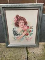 Prachtig geborduurd meisje met lijst, Huis en Inrichting, Woonaccessoires | Schilderijen, Tekeningen en Foto's, Minder dan 50 cm