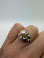 A710 Prachtige zilveren ring parel saffier maat 17,5, Met edelsteen, Ophalen of Verzenden, X, Dame