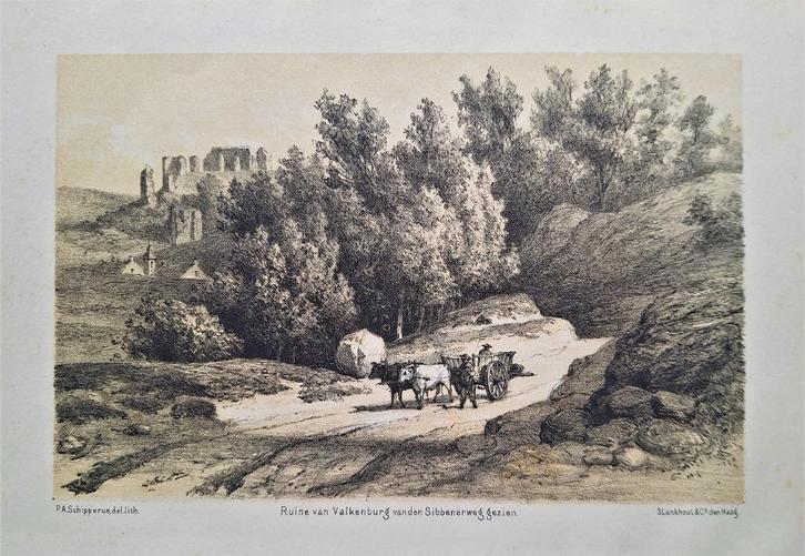 Ruïne van Valkenburg van den Sibbernerweg gezien. Ca. 1880, Antiek en Kunst, Kunst | Litho's en Zeefdrukken, Ophalen of Verzenden