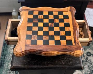 Antiek Houten Schaakspel met Opbergvakken - Uniek Design beschikbaar voor biedingen
