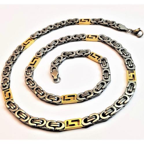 60cm x6mm Platte Stalen Goudkleur-Zilverkleur Koningsketting, Sieraden, Tassen en Uiterlijk, Kettingen, Nieuw, Overige materialen