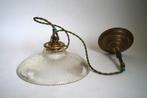 vintage antiek holophane hanglamp glas ribbel stof snoer gr, Antiek en Kunst, Ophalen of Verzenden