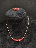 Vintage set ketting en oorbellen rood emaille strass, Sieraden, Tassen en Uiterlijk, Kettingen, Verzenden, Zo goed als nieuw, Steen of Mineraal