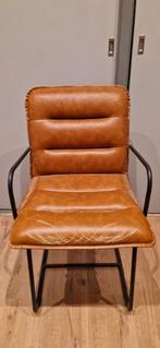 Vintage bruine lederen stoel met zwart metalen frame, Huis en Inrichting, Stoelen, Ophalen, Gebruikt, Bruin, Vintage