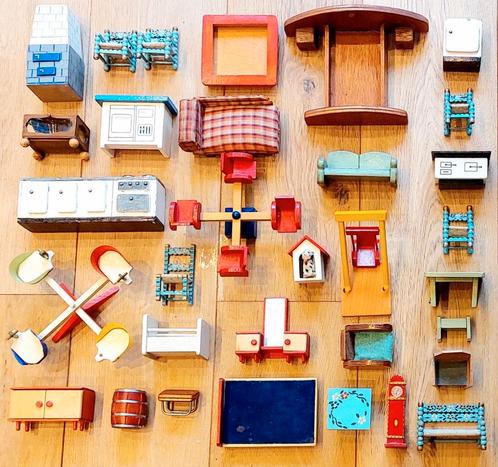 Grote partij vintage poppenhuis meubeltjes hout 1:12 antiek, Verzamelen, Poppenhuizen en Toebehoren, Gebruikt, Gebruiksvoorwerp