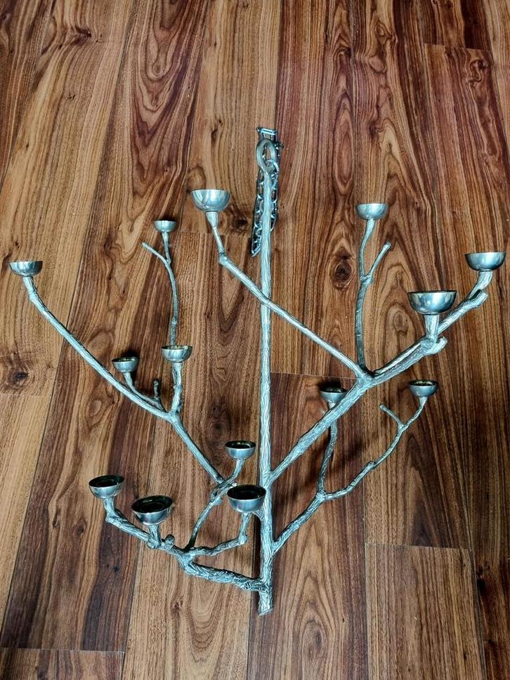 Mooie verzilverde kandelaar - boom design, Huis en Inrichting, Woonaccessoires | Kandelaars en Kaarsen, Zo goed als nieuw, Kandelaar