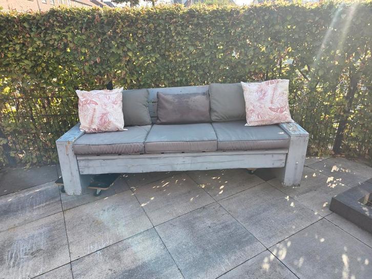 Gratis Steigerhouten Bank met Kussens (Opknapper), Tuin en Terras, Tuinsets en Loungesets, Ophalen