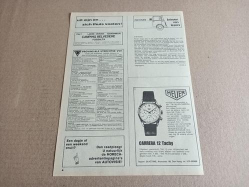 Reclame (uit oud tijdschrift) Heuer Carrera/ Horloge (1969), Verzamelen, Merken en Reclamevoorwerpen, Gebruikt, Overige typen