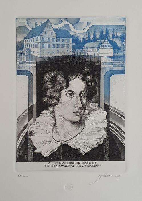 Exlibris H. Pauwels, A. von Droste-Hülshoff, dichter,compon., Antiek en Kunst, Kunst | Etsen en Gravures, Verzenden