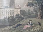 Cirencester park mooie antieke ingelijste ets uit Engeland., Antiek en Kunst, Kunst | Etsen en Gravures, Ophalen of Verzenden