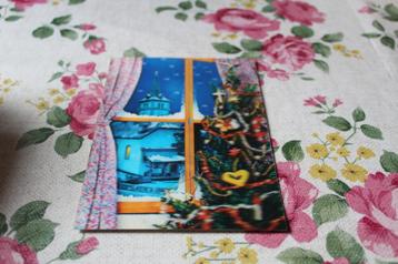 3D Stereo Kerst Postkaart - Kijk van Kerstkamer naar Kerk CH beschikbaar voor biedingen