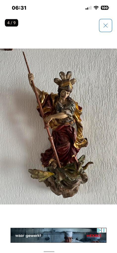 Joris en de draak houtsnijwerk, Antiek en Kunst, Kunst | Beelden en Houtsnijwerken, Ophalen