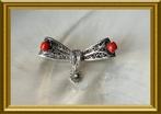 Mooie zilveren broche : strik, filigrain, koraal, Sieraden, Tassen en Uiterlijk, Antieke sieraden, Ophalen of Verzenden, Zilver