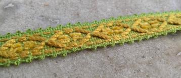 Vintage fournituren groen beige sierband 1,5 cm breed (KF20)