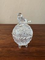 Vintage bewaardoosje sieradendoosje kristalglas vogel design, Ophalen of Verzenden