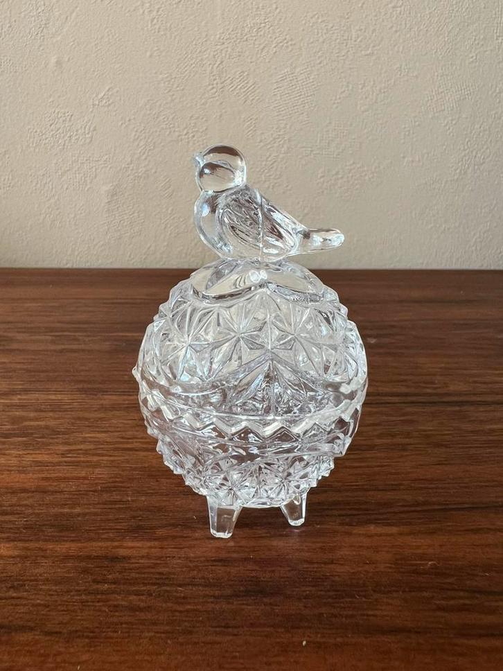 Vintage bewaardoosje sieradendoosje kristalglas vogel design, Antiek en Kunst, Antiek | Glas en Kristal, Ophalen of Verzenden