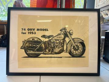 Harley-Davidson 74 OHV Model 1953 – Originele poster beschikbaar voor biedingen