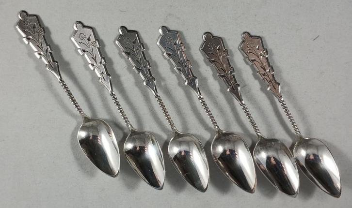 6 Biedermeier Hanekam theelepels antiek 835 zilver, Antiek en Kunst, Antiek | Goud en Zilver, Zilver, Ophalen of Verzenden