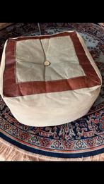 Vintage Poef van Militaire Tent & Leer, Ophalen, Gebruikt, Vierkant, Minder dan 50 cm