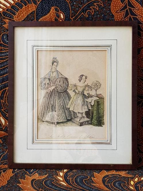 Mooie originele antieke ingelijste gravure uit Frankrijk., Antiek en Kunst, Kunst | Etsen en Gravures, Ophalen of Verzenden