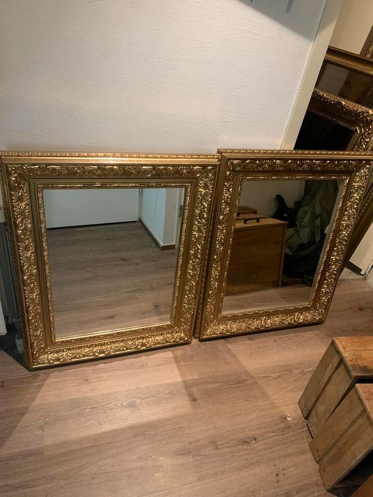Gouden zware spiegel set barok 2 x, Antiek en Kunst, Antiek | Spiegels, 50 tot 100 cm, Minder dan 100 cm, Vierkant, Ophalen