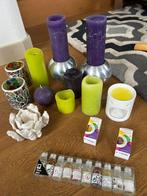 Set kaarsen,waxinehouders, Crea scents, Geurolie paars groen, Ophalen, Overige materialen, Zo goed als nieuw, Groen