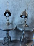 2 Aluminium tafeltjes + Lampjes, Minder dan 55 cm, Gebruikt, Metaal of Aluminium, Nachtkastje/bijzettafeltje