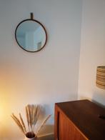 Zweedse teak Luxus design spiegel met zadelleren koord retro, Ophalen