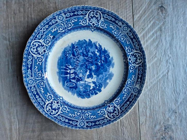 Antiek W. Bakker & Co Woodland Blauw Wit Porseleinen Bord, Antiek en Kunst, Antiek | Wandborden en Tegels, Ophalen of Verzenden