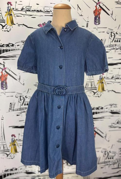 Gucci denim jurk met GG ceintuur maat 10, Kinderen en Baby's, Kinderkleding | Maat 140, Zo goed als nieuw, Meisje, Jurk of Rok